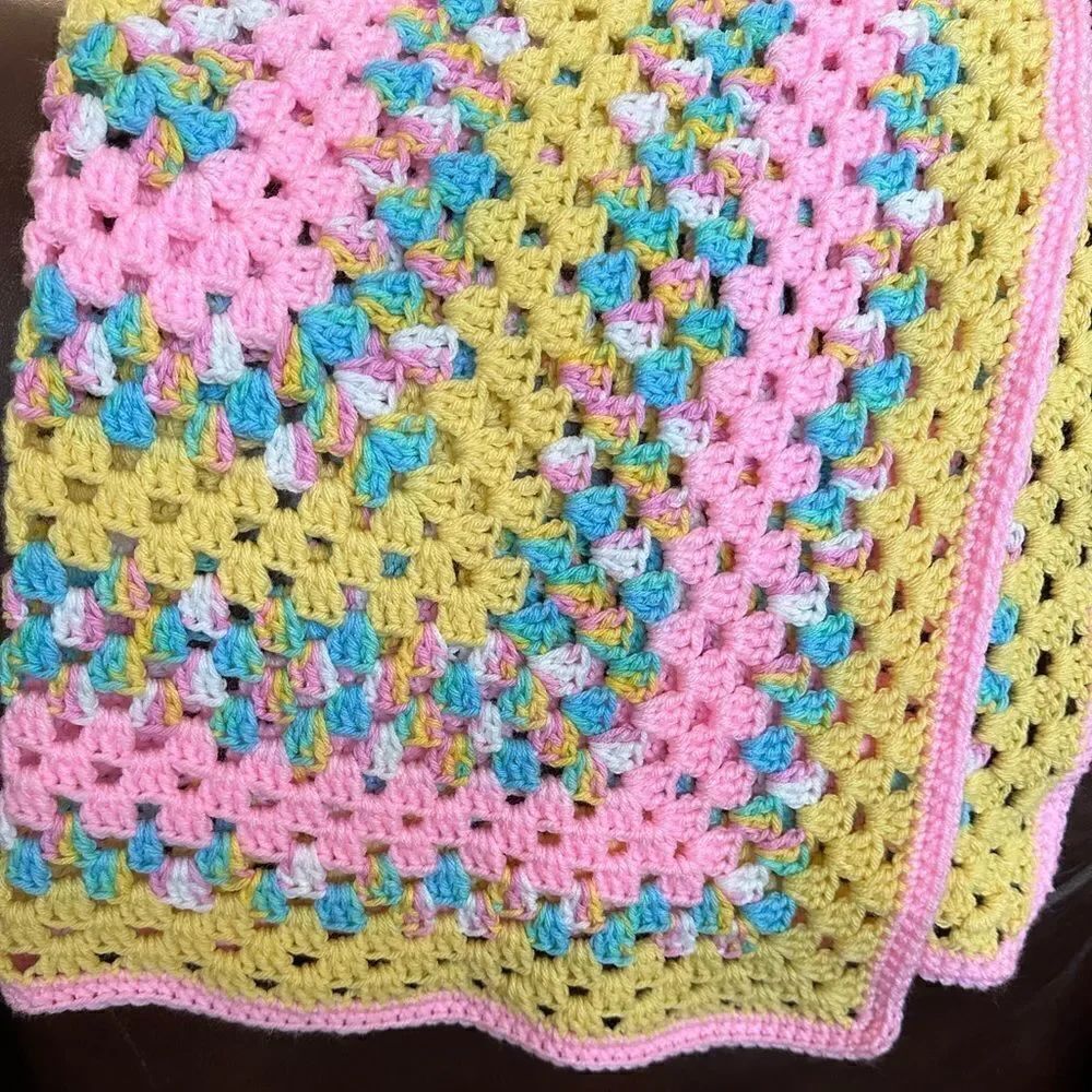 Handmade Crochet Vintage Afghan Easter Throw Baby Blanket